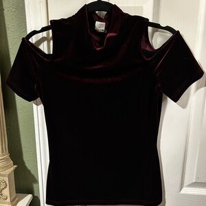 T.02 VENUS Velvet Cold Shoulder Top - Rich Burgundy